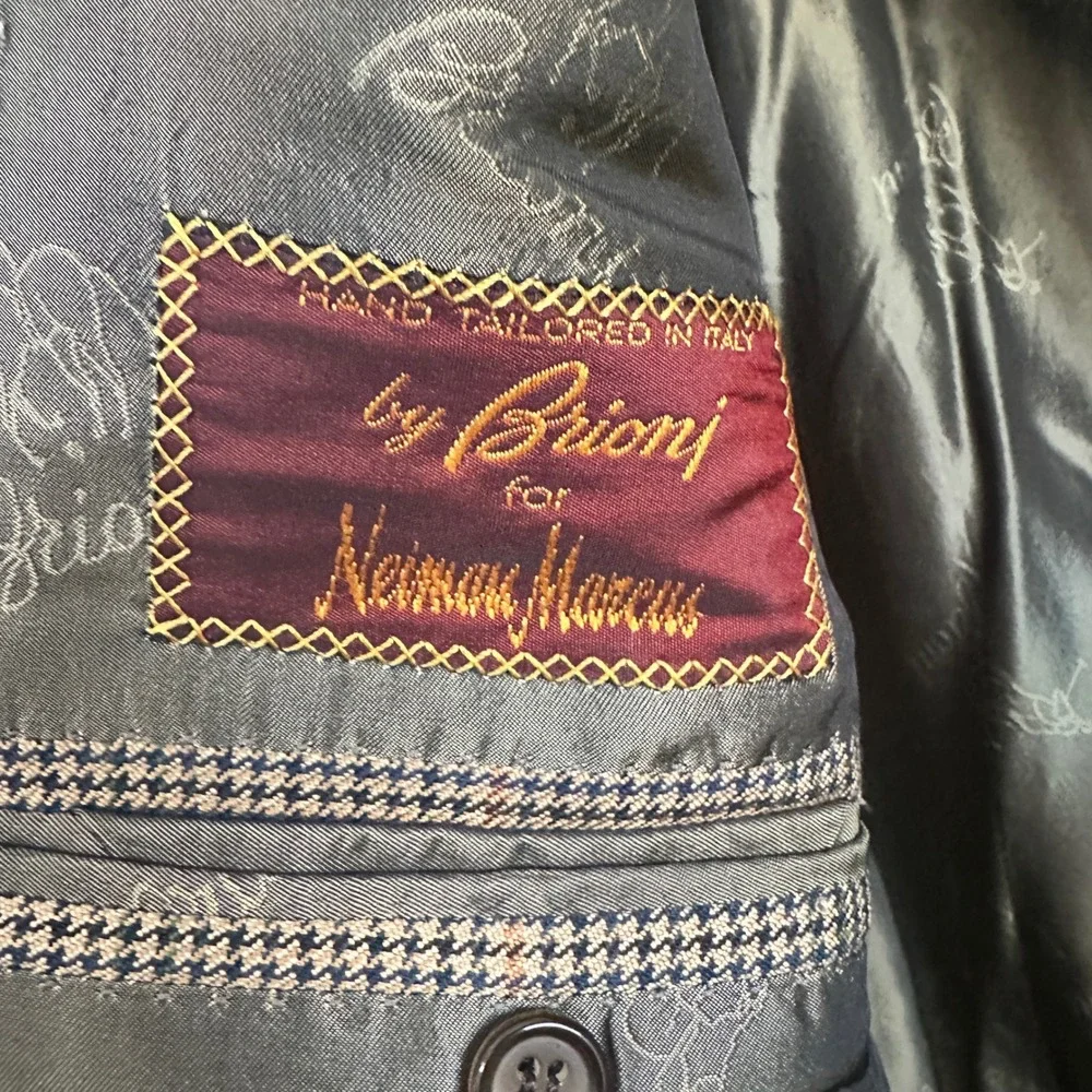Brioni for Neiman Marcus Houndstooth Plaid Wool Jacket 48 Long Italy FLAWED